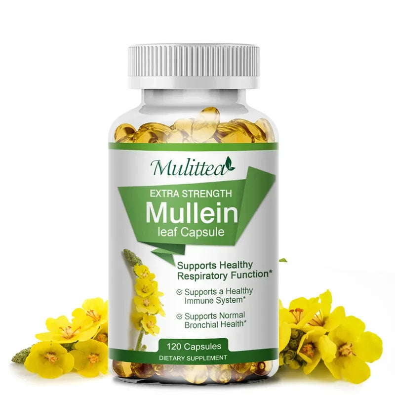 Natural Mullein Leaf Capsules Herbal Supplement for Lung Cleanse Helps Healthy Respiratory Function & Mucous Membranes