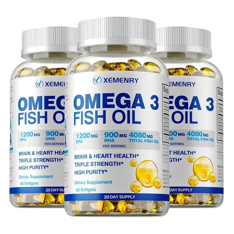 Omega-3 Fish Oil Capsules - Rich in DHA & EPA, Support Skin Eyes Heart Brain Immune System Health, Improve Memory & Intelligence