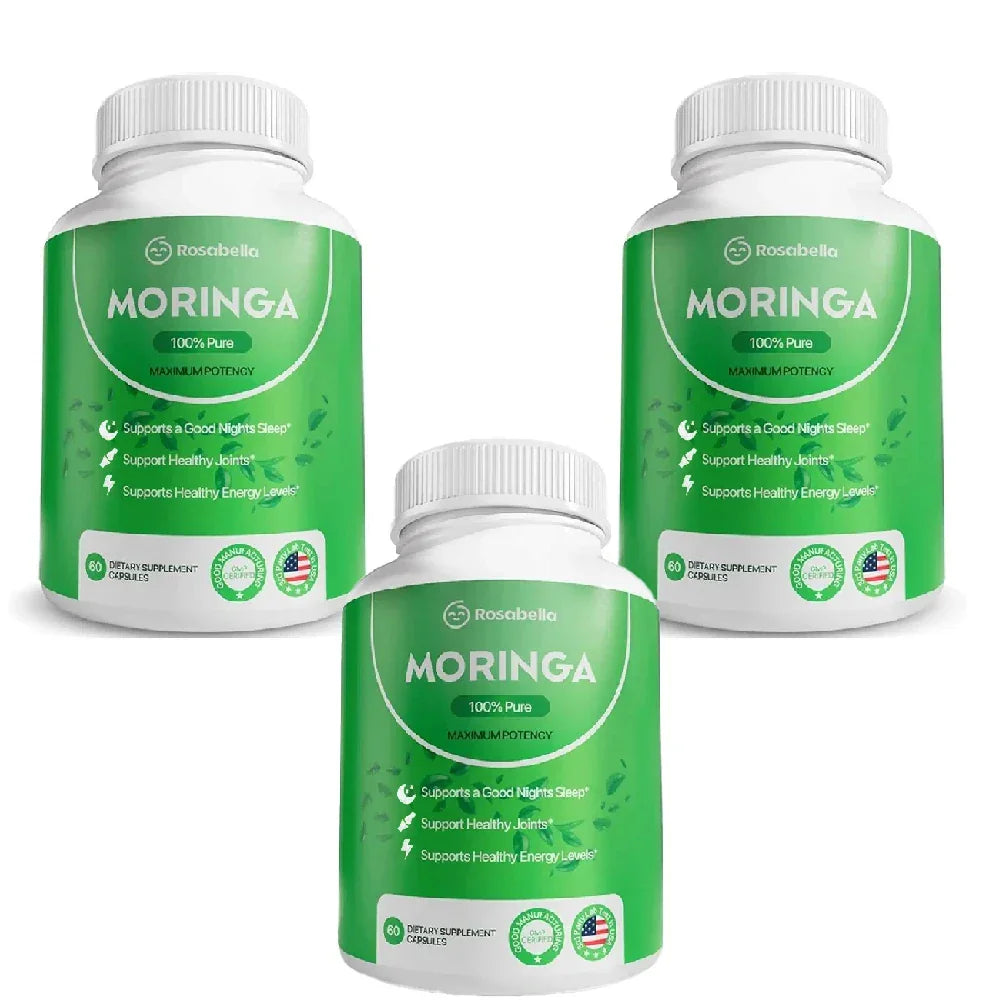 Pure Moringa Powder Capsules - Natural Green Antioxidant Superfood Supplements - Energy, Gut, Skin, Metabolism & Immune Support