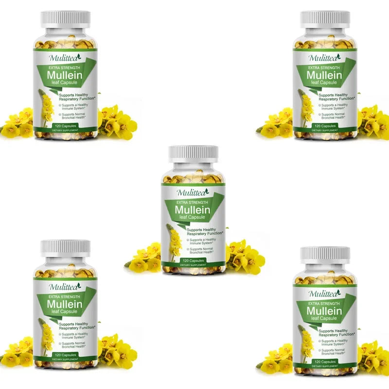 Natural Mullein Leaf Capsules Herbal Supplement for Lung Cleanse Helps Healthy Respiratory Function & Mucous Membranes