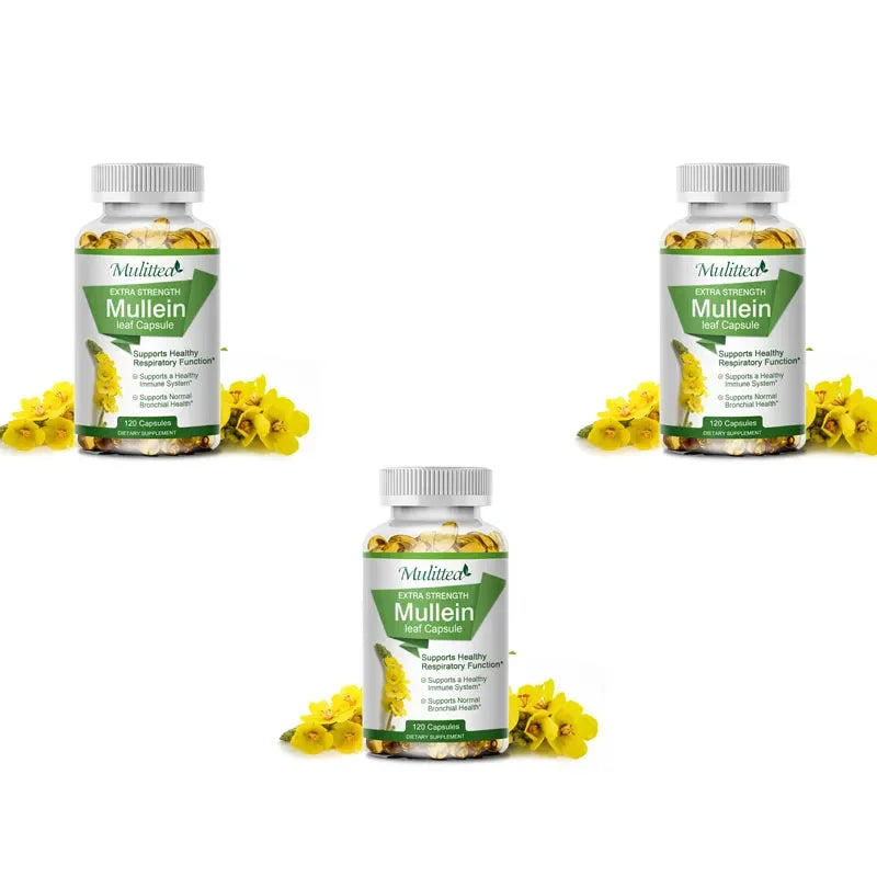 Natural Mullein Leaf Capsules Herbal Supplement for Lung Cleanse Helps Healthy Respiratory Function & Mucous Membranes