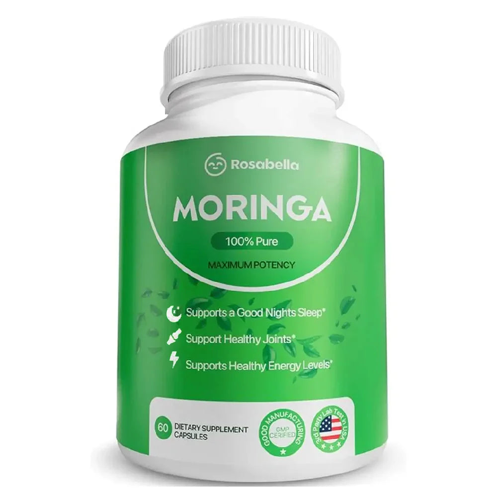 Pure Moringa Powder Capsules - Natural Green Antioxidant Superfood Supplements - Energy, Gut, Skin, Metabolism & Immune Support