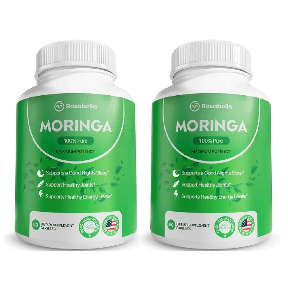 Pure Moringa Powder Capsules - Natural Green Antioxidant Superfood Supplements - Energy, Gut, Skin, Metabolism & Immune Support