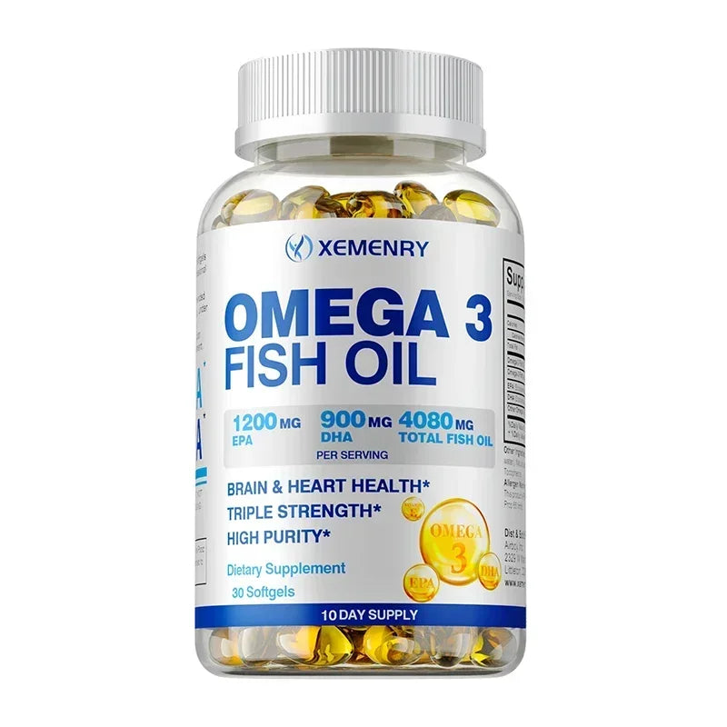 Omega-3 Fish Oil Capsules - Rich in DHA & EPA, Support Skin Eyes Heart Brain Immune System Health, Improve Memory & Intelligence