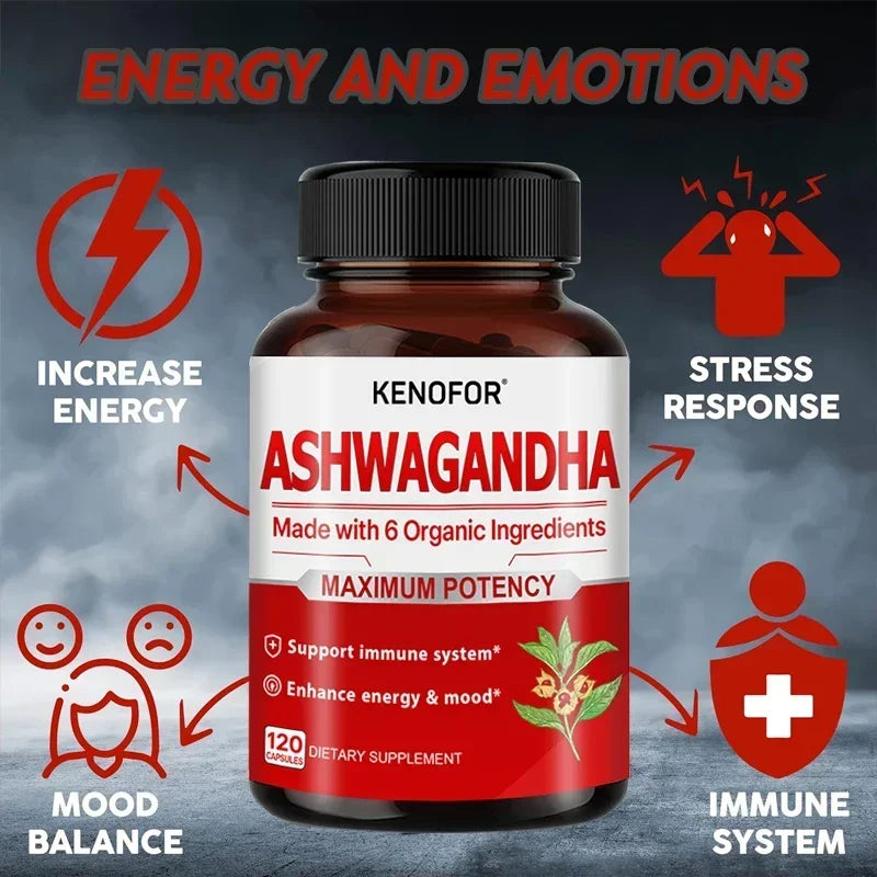 Organic Ashwagandha - 120 Veggie Capsules Pure Organic Ashwagandha Powder and Root Extract - Relieves Stress, Improves Mood