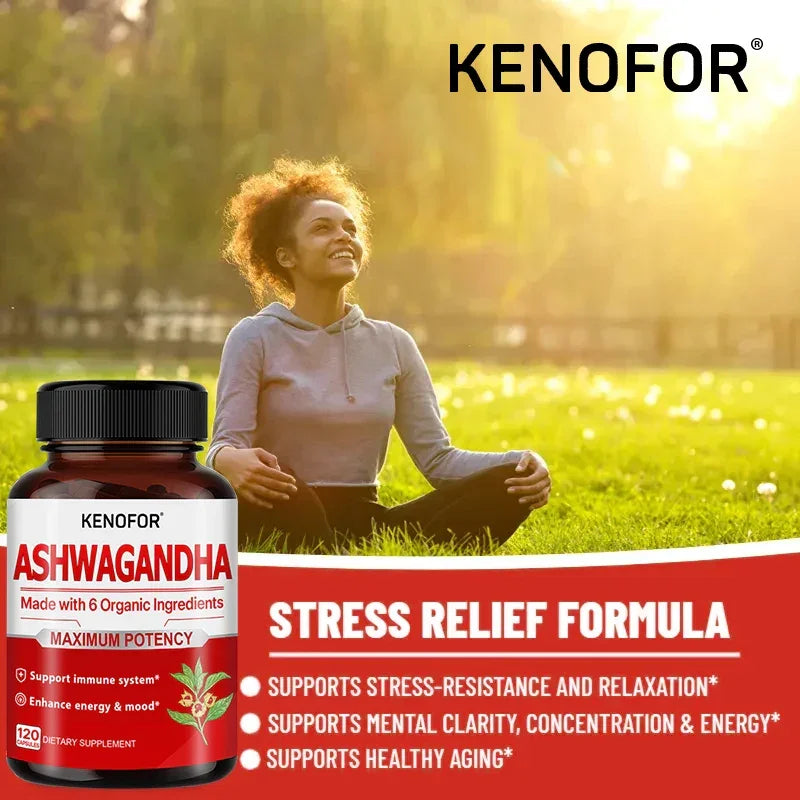 Organic Ashwagandha - 120 Veggie Capsules Pure Organic Ashwagandha Powder and Root Extract - Relieves Stress, Improves Mood