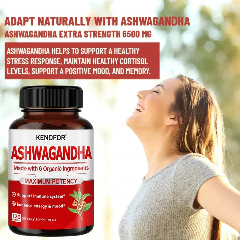 Organic Ashwagandha - 120 Veggie Capsules Pure Organic Ashwagandha Powder and Root Extract - Relieves Stress, Improves Mood