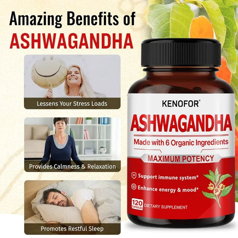Organic Ashwagandha - 120 Veggie Capsules Pure Organic Ashwagandha Powder and Root Extract - Relieves Stress, Improves Mood
